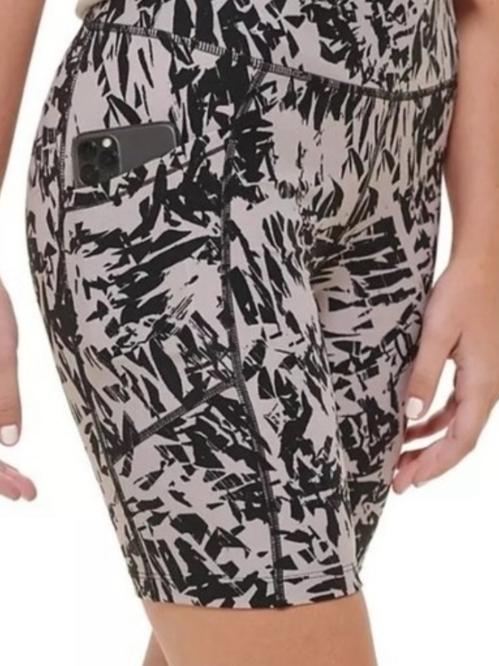 Calvin Klein Abstract Print Bike Shorts - Beige & Black